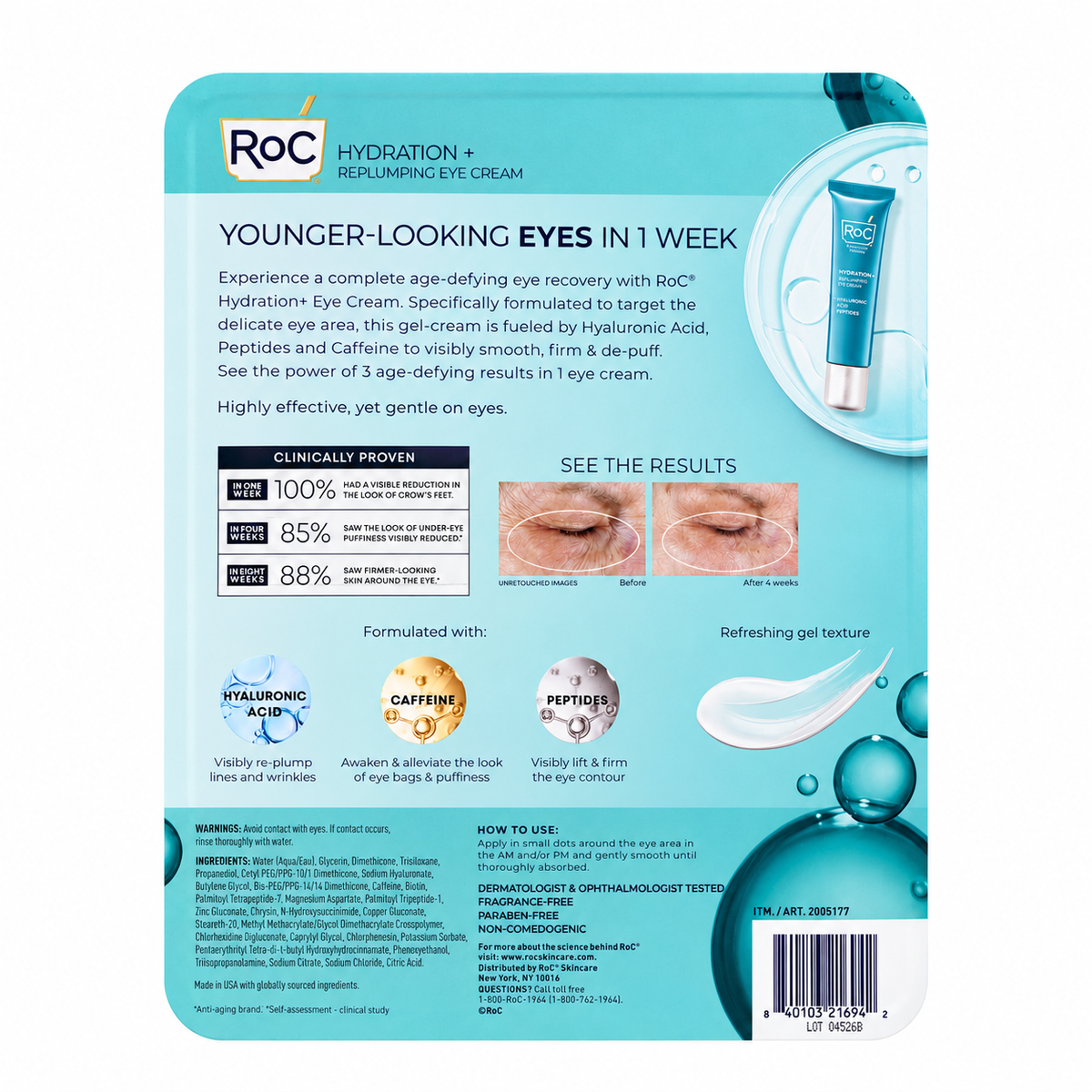 RoC Hydration+ Replumping Eye Cream 3-pack back packaging
