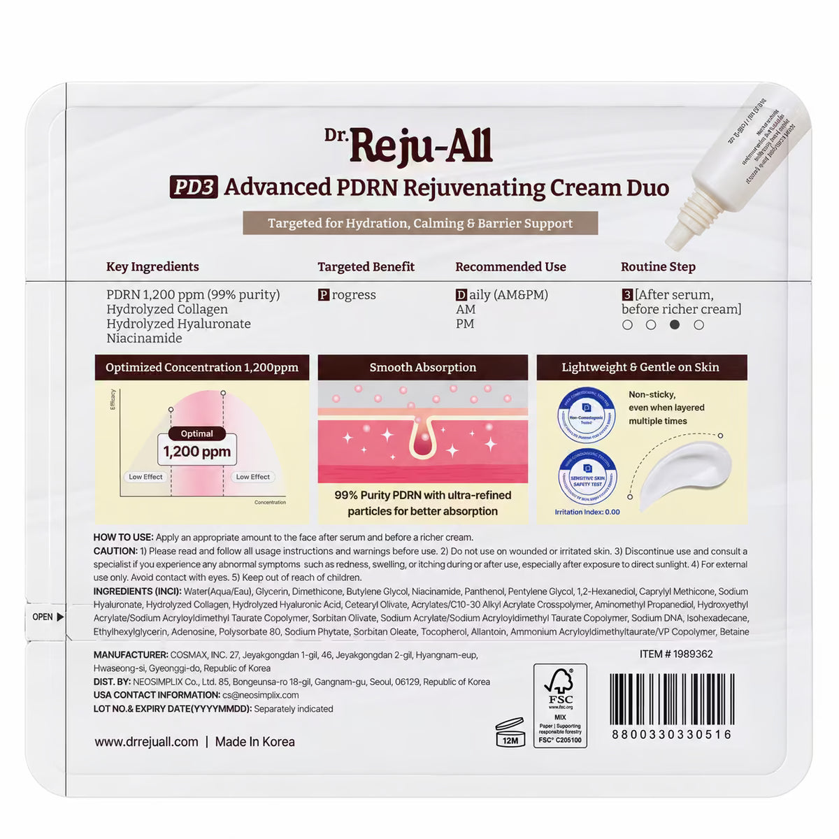 Dr. Reju-All Advanced PDRN Rejuvenating Cream Duo — back packaging